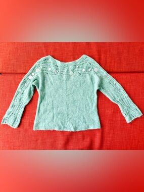 Women‘s Light Mint Green Women's Boatneck Sweater with Eyelet Detail